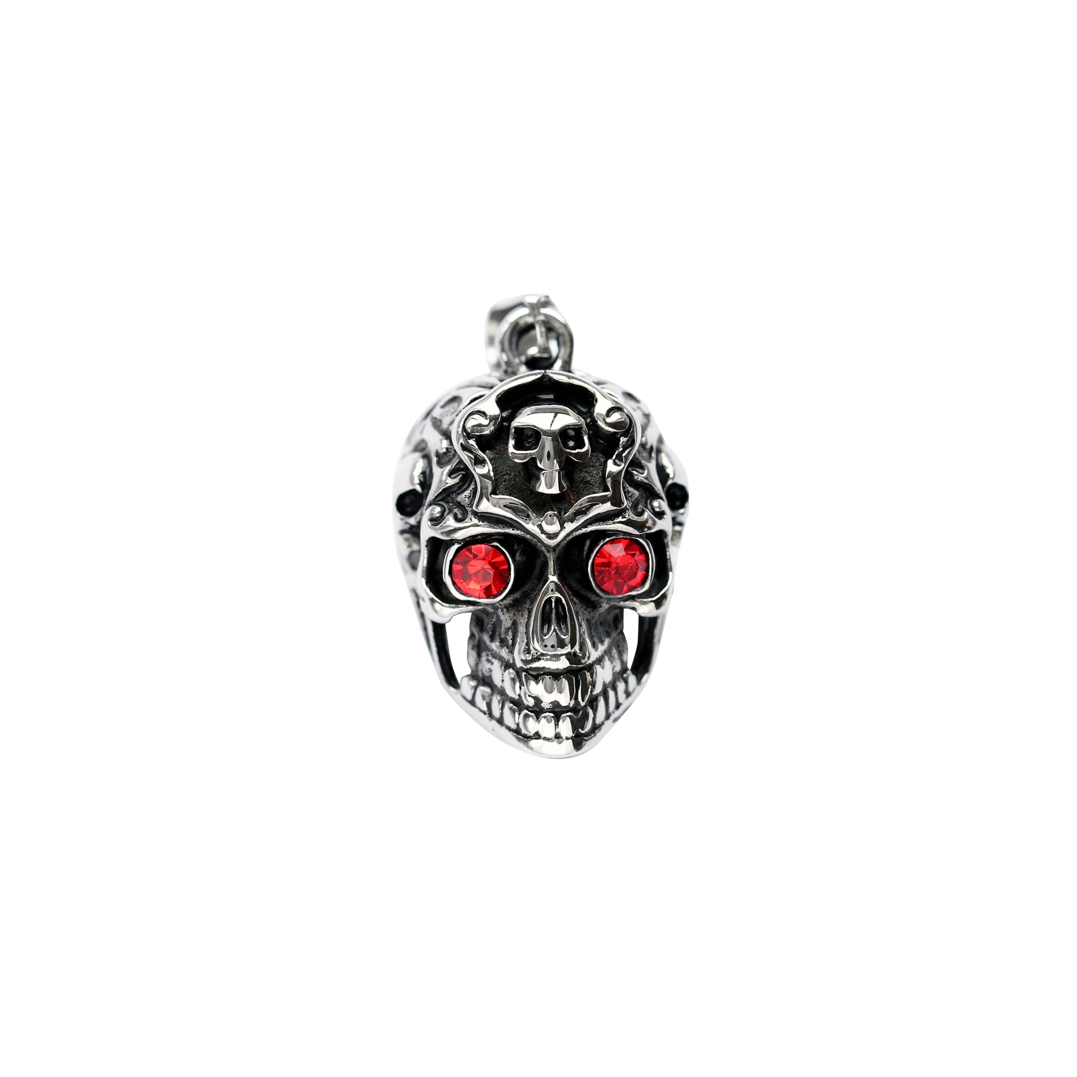 European and American Amazon jewelry punk retro skull ghost head stainless necklace red eye ghost head pendant