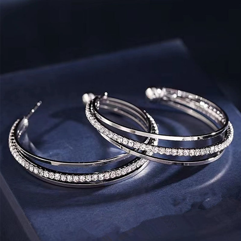 Rhinestone Decor Hoop Earrings