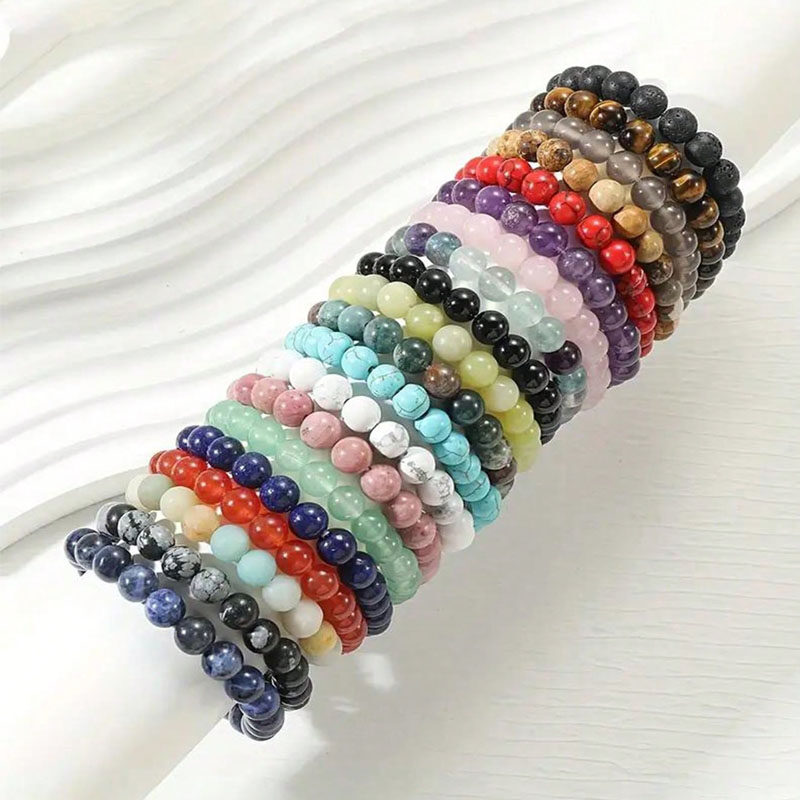 20 colores/Gema Natural Cristal Piedra rara, Beads redondas Pulseras elásticas de cuerda elástica