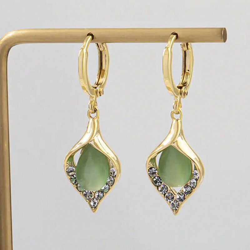 Light luxury temperament green opal women's earrings