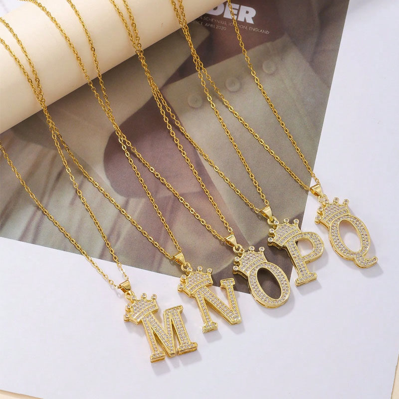 1 pcs Gold Diamond Crown Letter Pendant