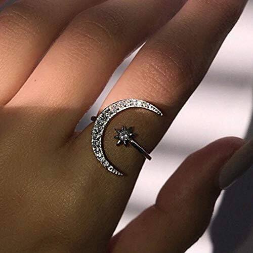 Ringue de strass e decoração da lua anel de punho