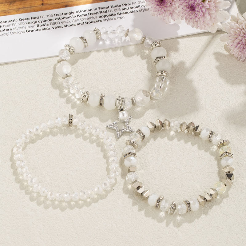 Bohemian Style Women's Crystal Beads & Silver Alloy Block Bracelets