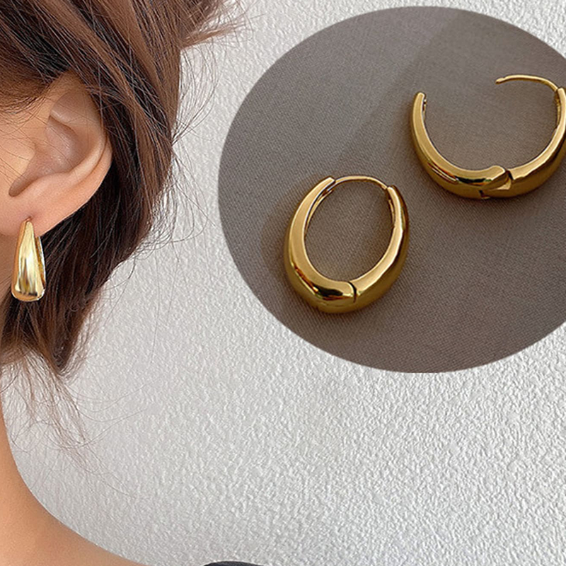 Pendientes metálicos brillantes para mujeres, aros y aretes ovales geométricos