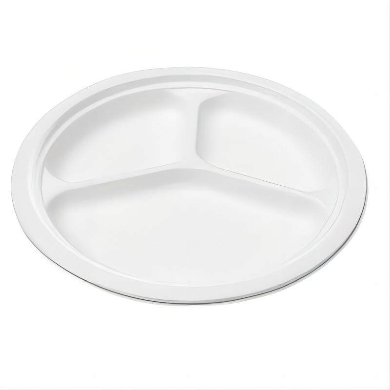 Round plates with three squares-bagasse tableware