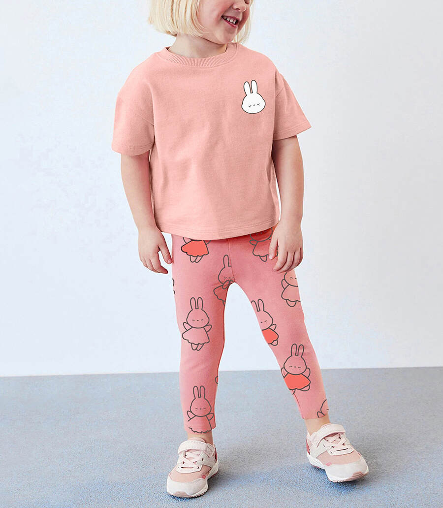 Summer girl simple pink set printed cotton