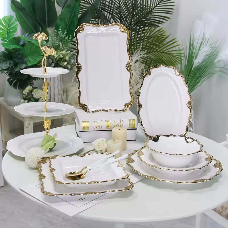 Wholesale Elegant Dinner Sets with Wave Gold Rim