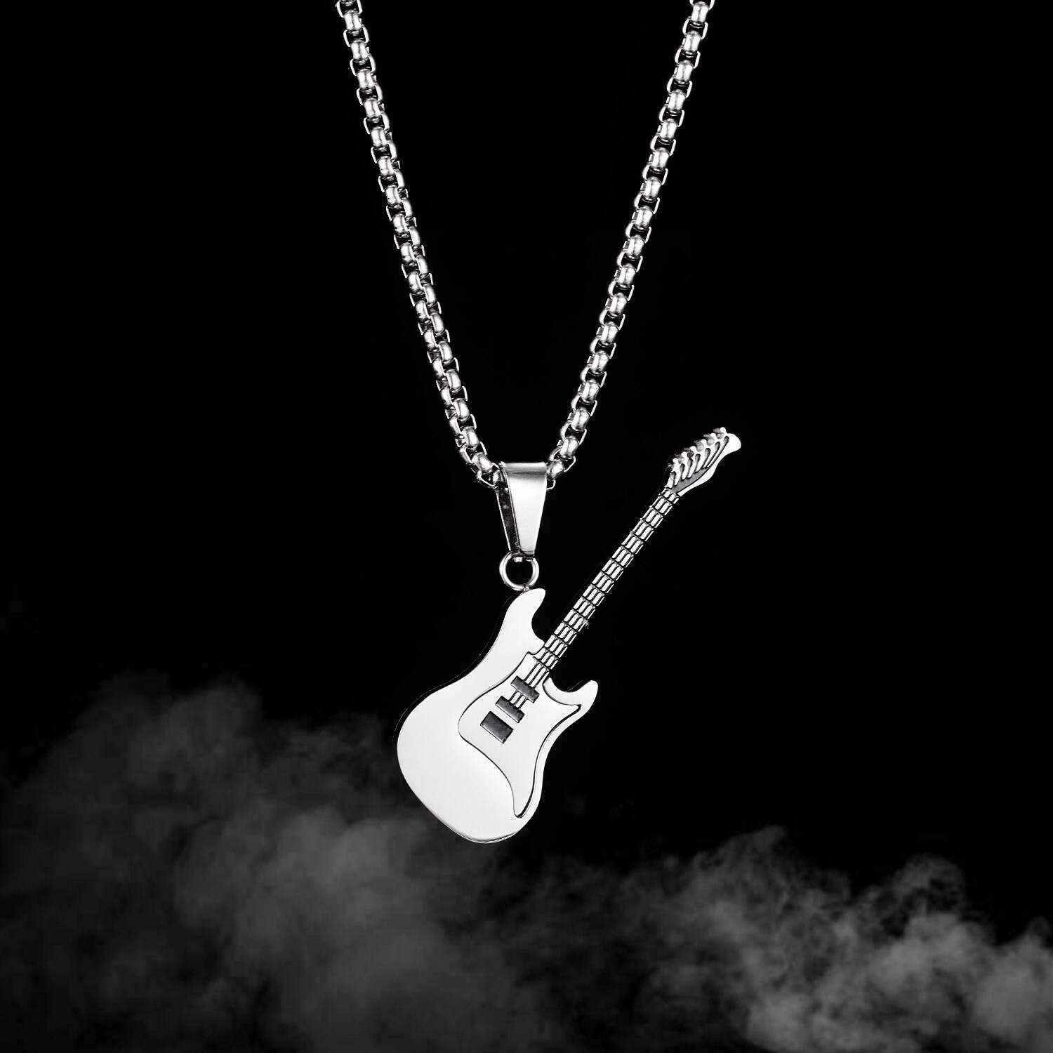 Personalized trendy European and American hip-hop stainless steel guitar pendant street classic trendy men's titanium steel neck (5).jpg