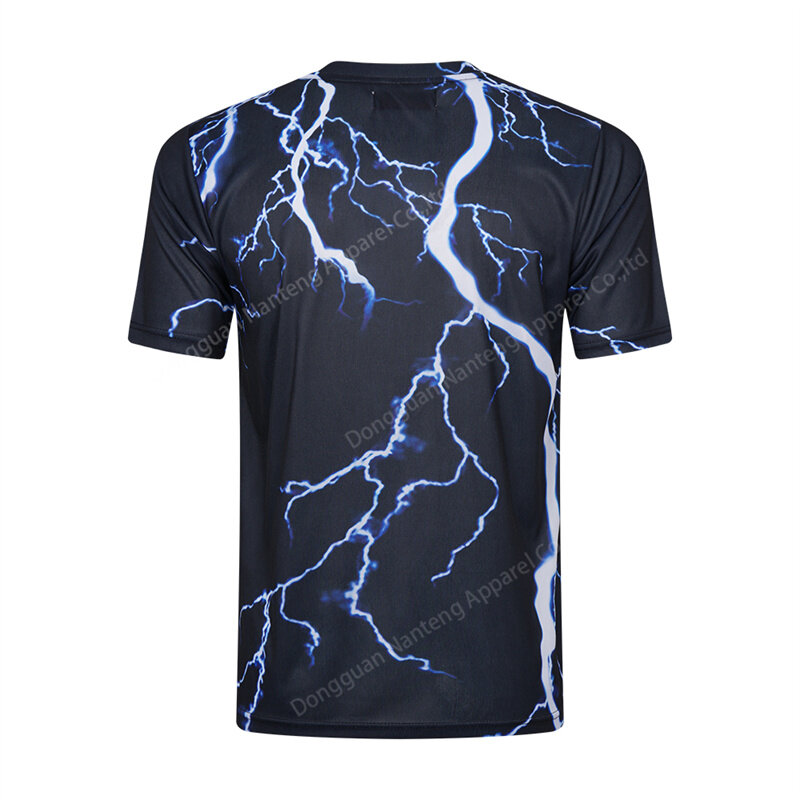 Custom T-Shirt, Polyester Breathable Sublimation 3D T-Shirt, Lightning Pattern T-Shirt, Crew Neck Pullover T-Shirt