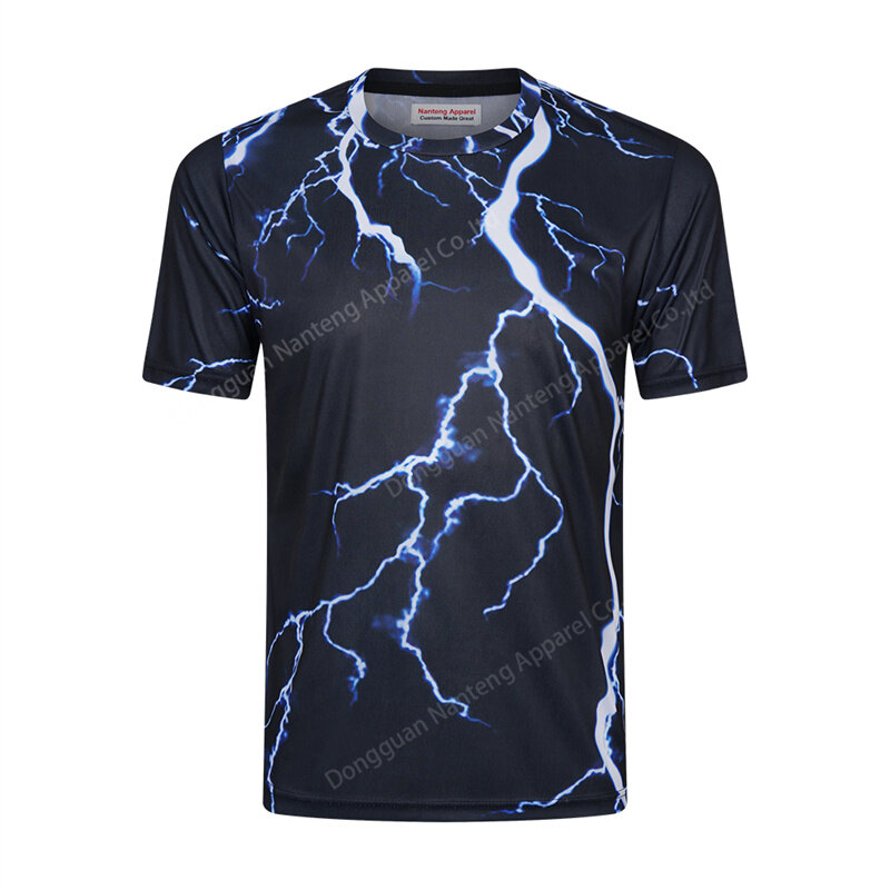 Custom T-Shirt, Polyester Breathable Sublimation 3D T-Shirt, Lightning Pattern T-Shirt, Crew Neck Pullover T-Shirt