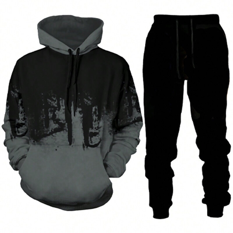 2 Piece Print Sports & Outdoor Men's Tracksuit Hoodies Set