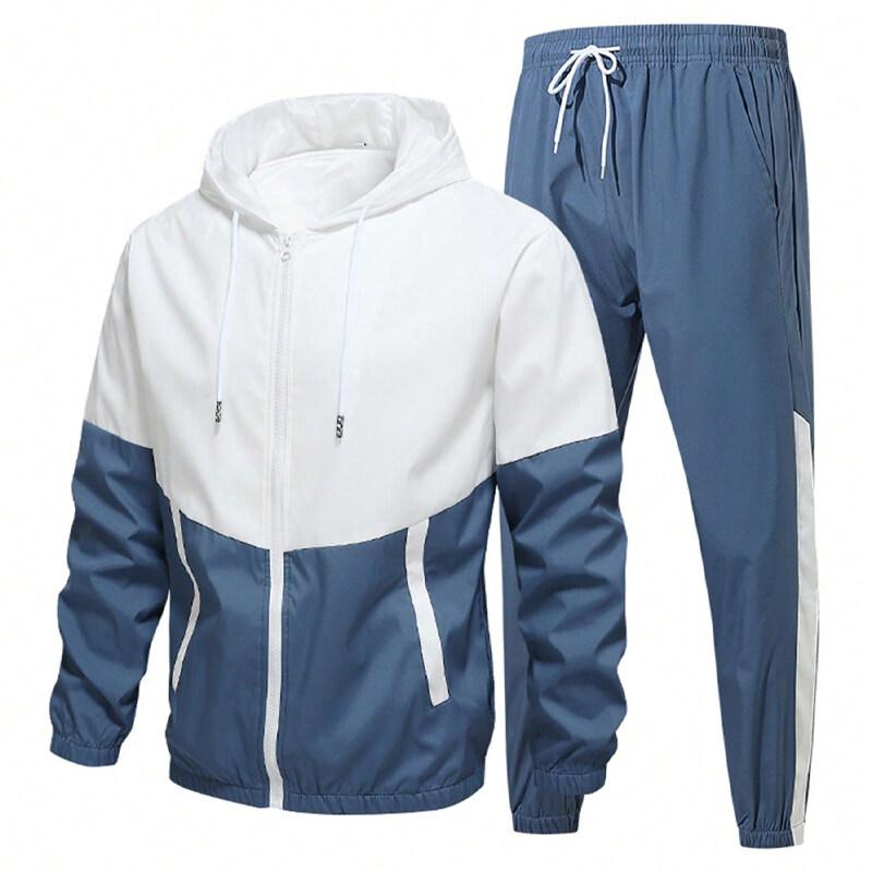 Men'S Sports Windproof & Breathable Color-Block Jacket And Pants Set