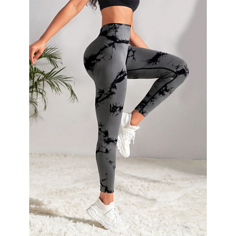 Leggings sportifs de taille à large bande de teinture à cravate