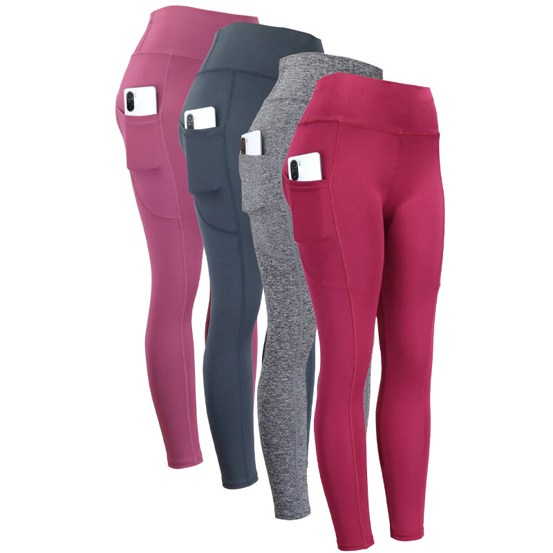 Yoga 4pcs leggings de compresión de yoga con bolsillo de teléfono lateral