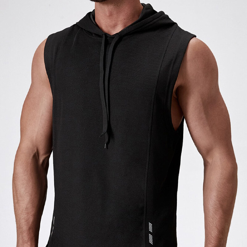 Fitness Men Reflective Panel Drawstring Hooded Sports Tank Top