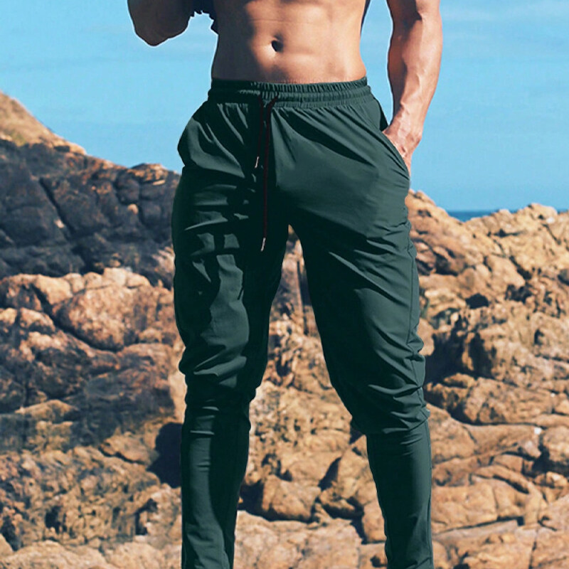 Fitness Men Drawstring Waist Slant Pocket Sports Pants