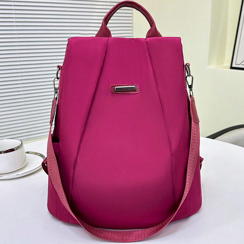 Rose Red Nylon Casual Fashionable Backpack For Women