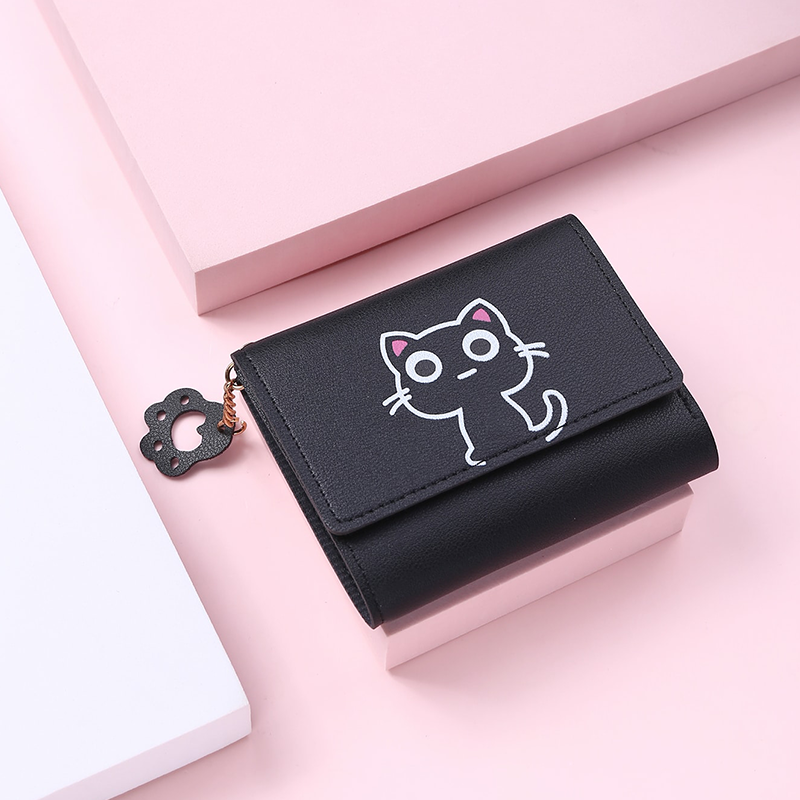 Billetera portátil pequeña de cartas tri-pli-pli con decoración de patas de gato