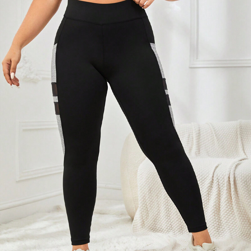 Colorblock Mesh Phone Pocket Sports Leggings