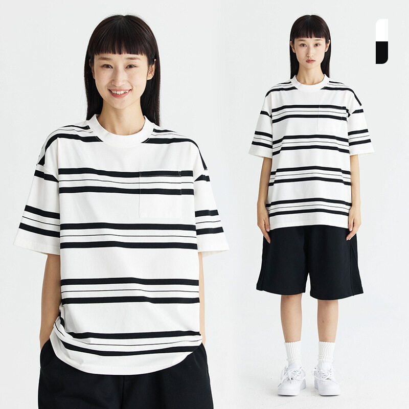 Custom Black and White Stripe Cotton Women T Shirt