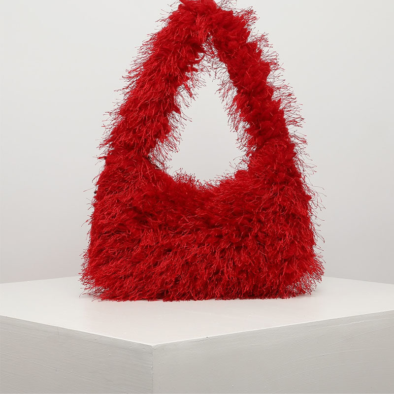 Fuzzy, Soft, Plush Neon Red Fluffy Hobo Bag For Women