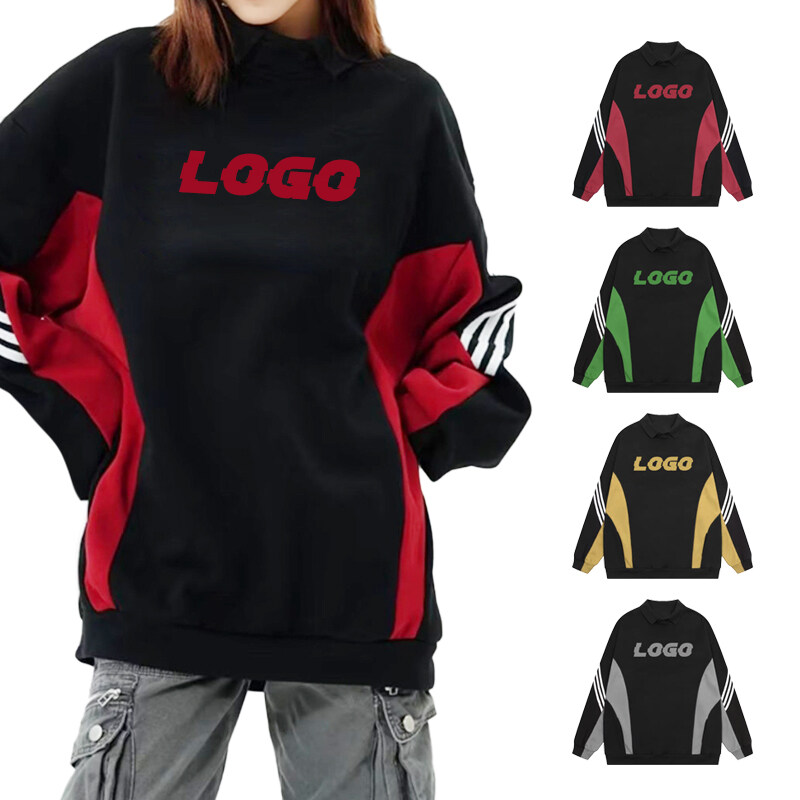 Custom Logo Color Blocking Women Polo Sweatshirt