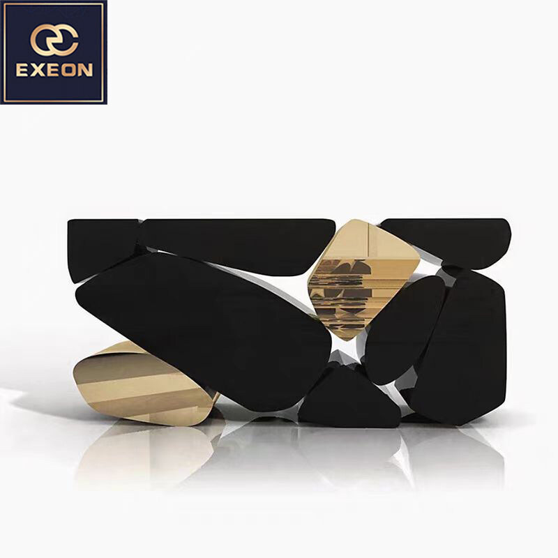 Modern light luxury black gold stainless steel assembly console