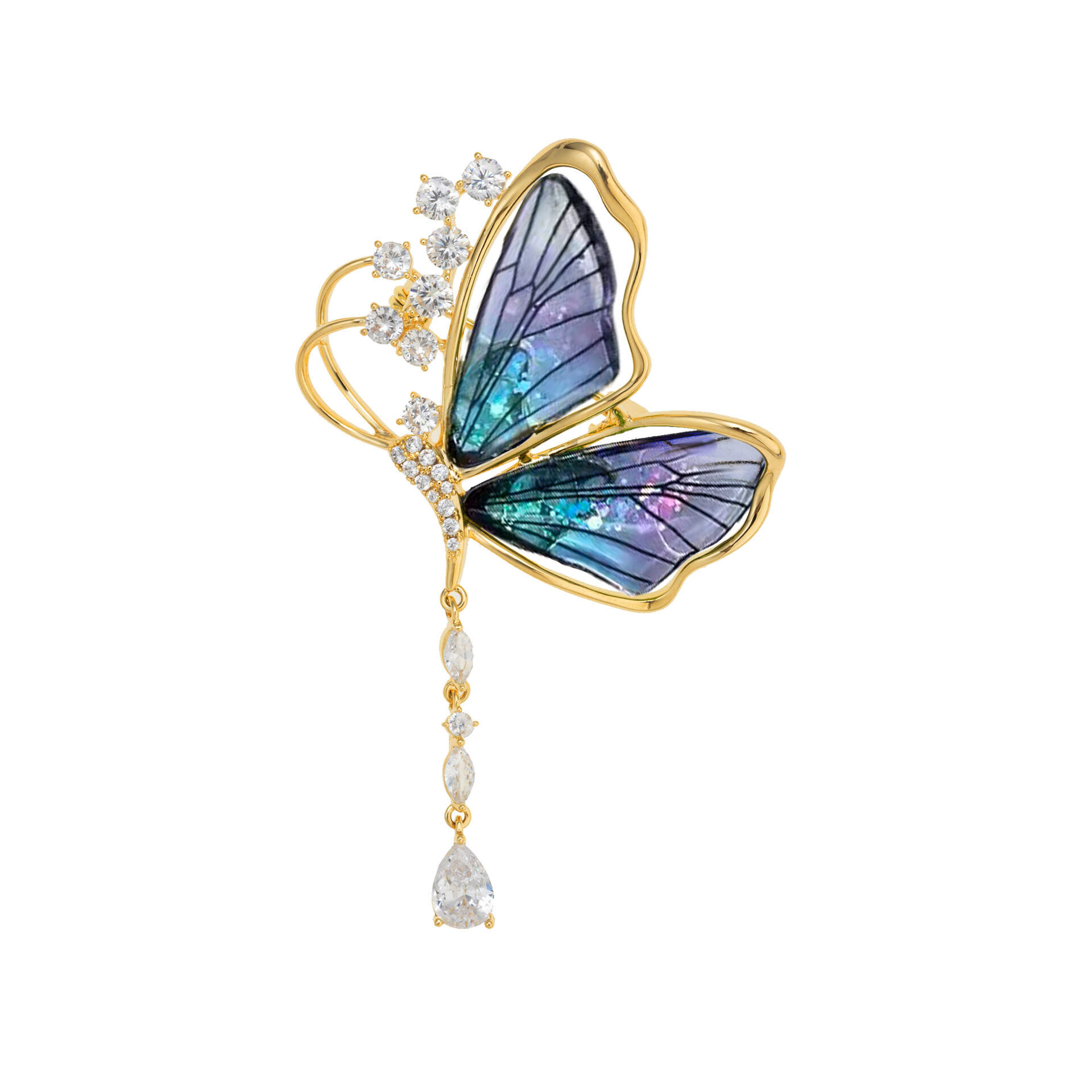 Translucent butterfly tassel brooch, light luxury and versatile insect corsage, new personalized cardigan suit pin accessories