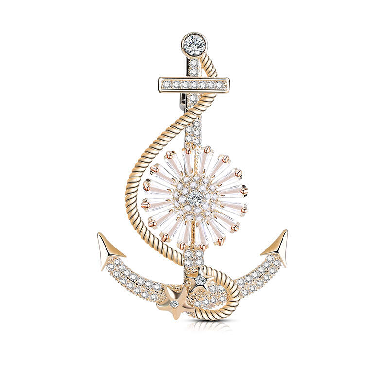 Jewelry cross-border Korean version of the new creative fashion anchor navigator high-end diamond zircon brooch accessories