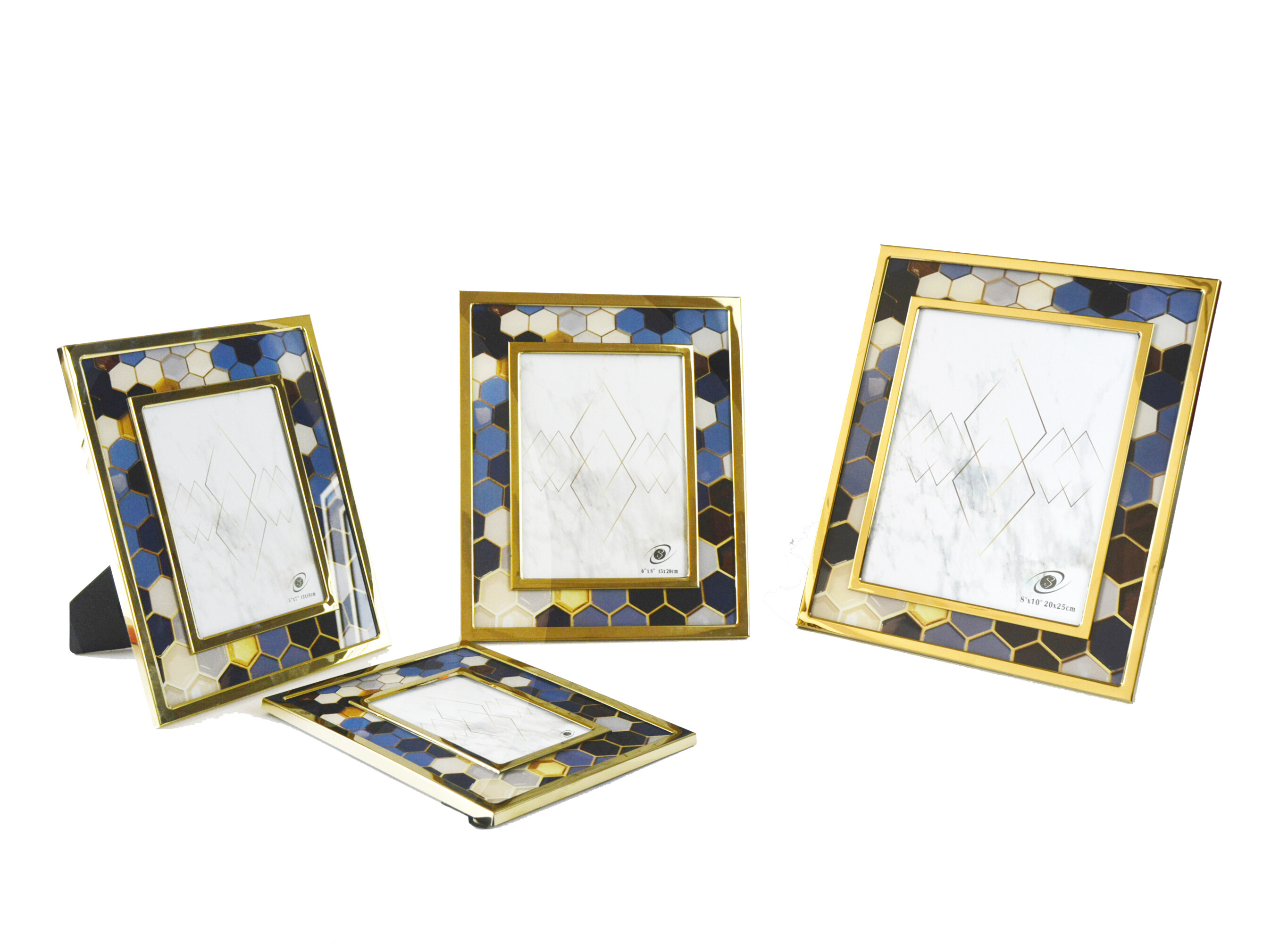 8x10" metal photo frame with double frames of gold aluminum alloy