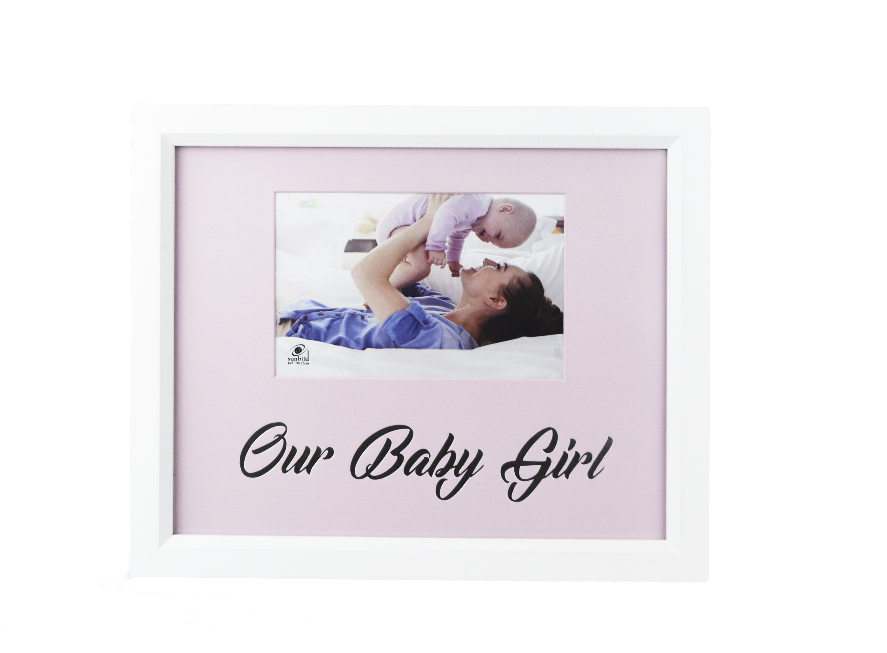 Our baby girl new born pink 4x6" wooden photo frame with foil silver fonts celebrities