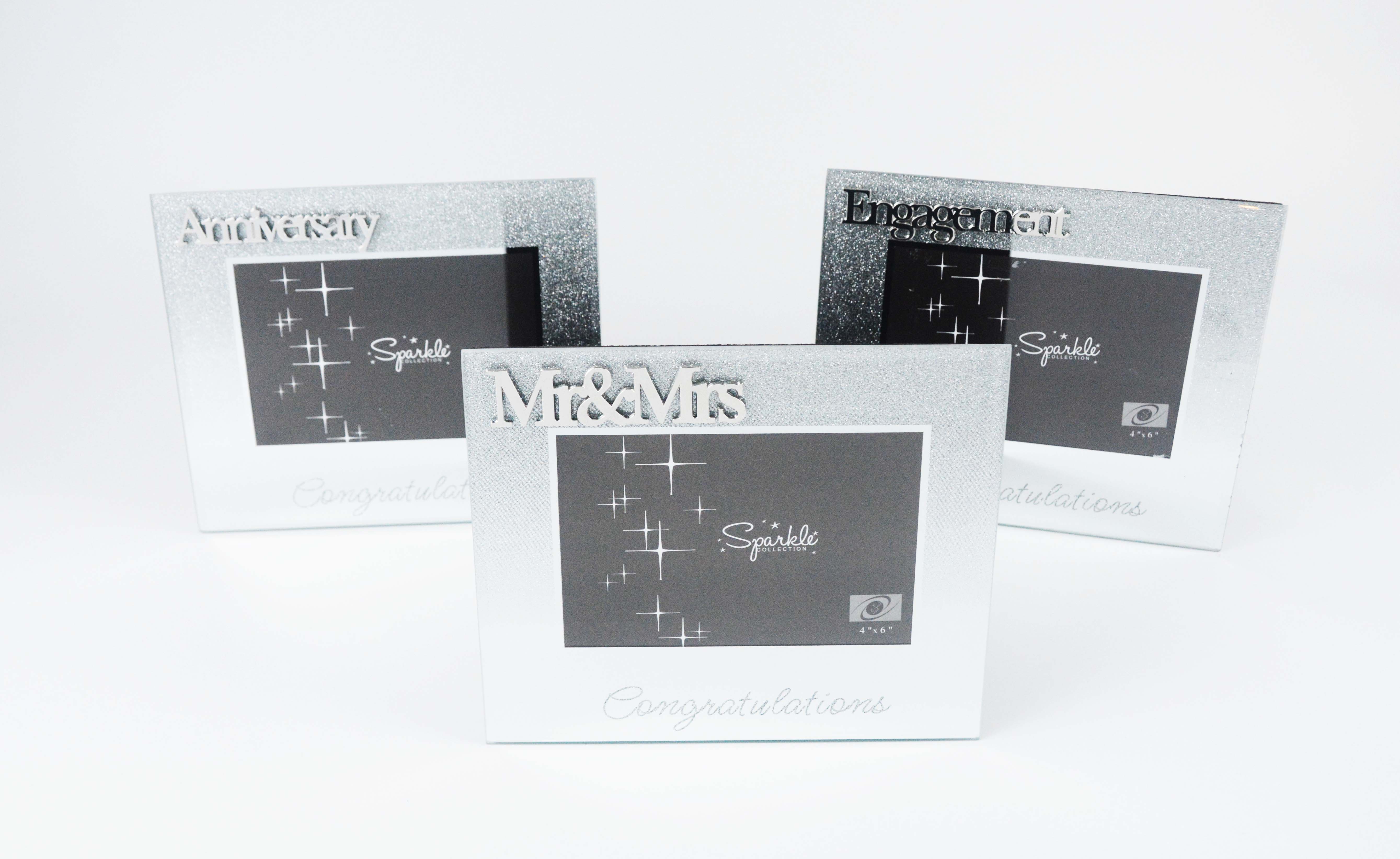 MR and MRS 4x6" glass and metal couple photo frame with sparkle facepaper