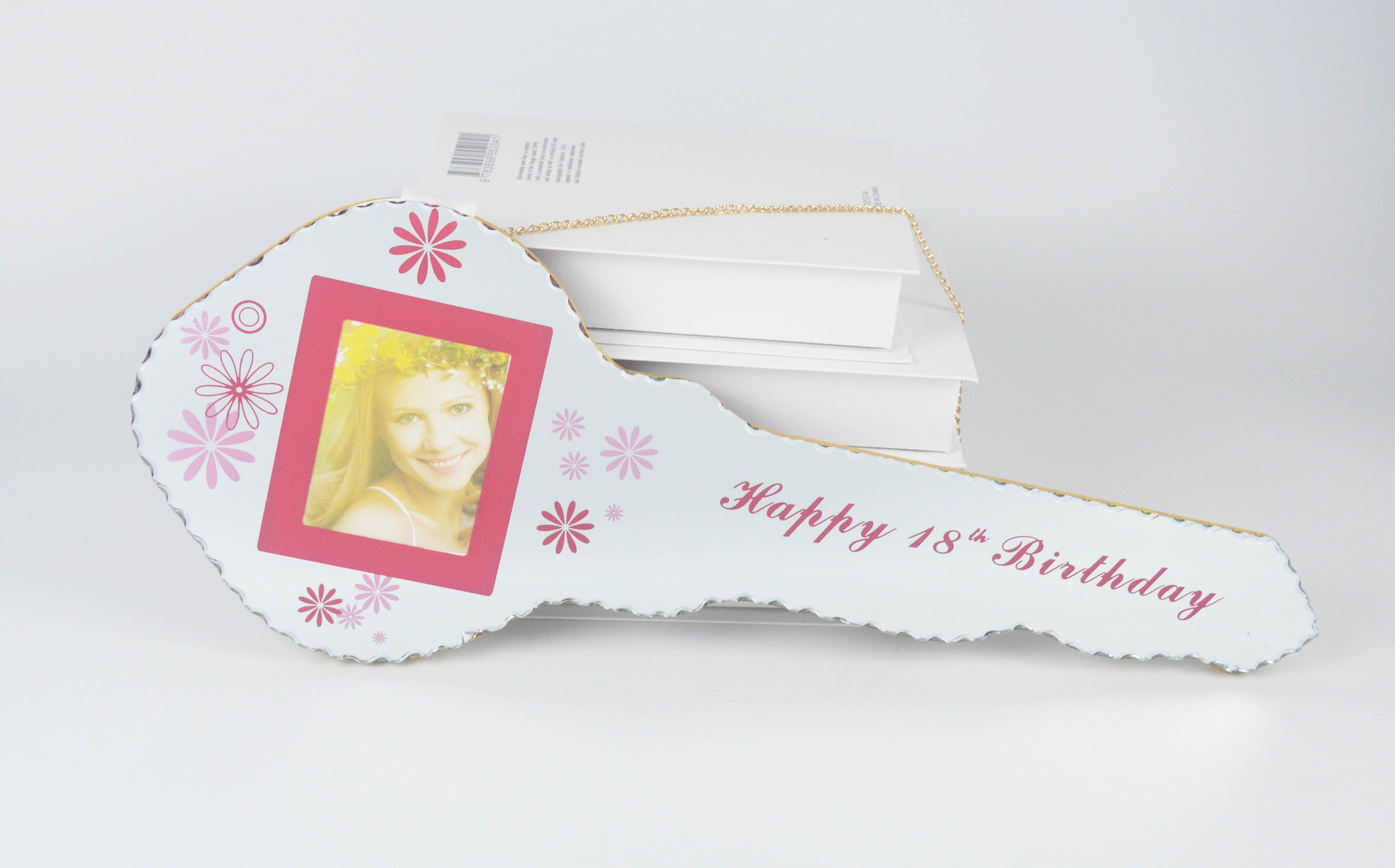 Happy 18th birthday 4x6" mirror glass key picture frame mix wooden in golden glitter powder circle edge for girls