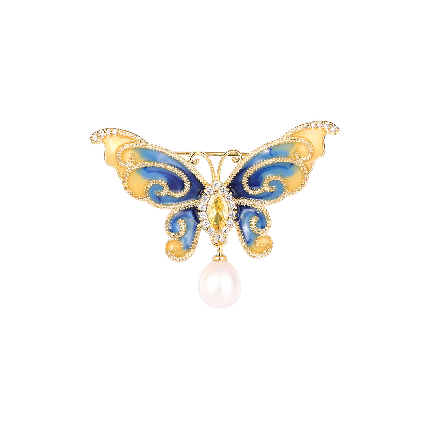 Enamel fashion butterfly brooches, luxury animal corsages, anti-exposure pins, clothing engraving zircon butterfly accessories