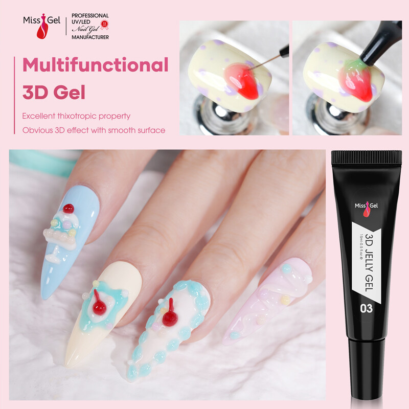 Nails de gelée 3D, Japon et Corée Tendance d'art des ongles, conception de nails ntiaux de gelé , tendance des ongles de gelée colorée, sculptures en verre, gel de gelée 3D en gros, étiquette privée 3D gel art nail,