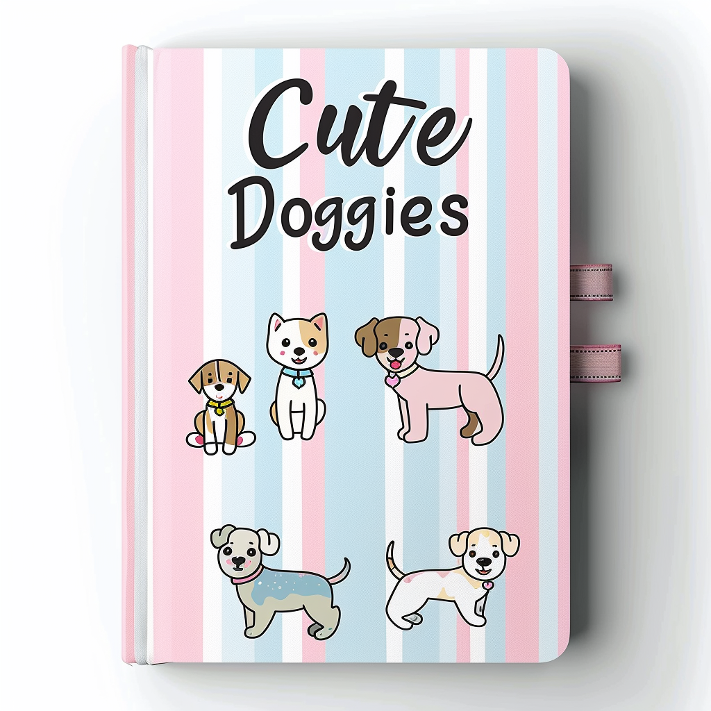 A4 notebook diary with pink and blue stripes, travel journal, cat and dog pet recipe journal