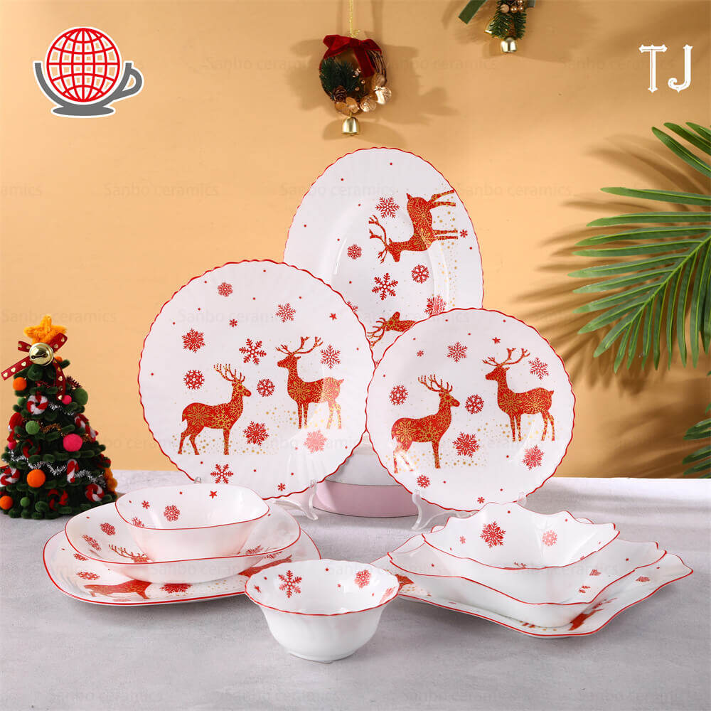 White Label Elk Christmas Dinner Sets Opal Glass