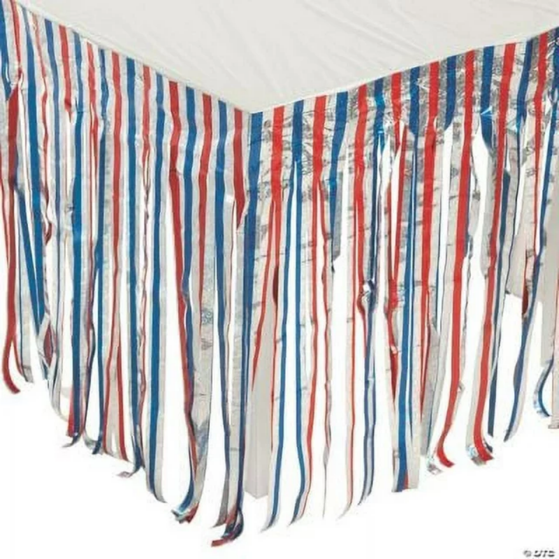 Way foil table skirt - blue+red+silver