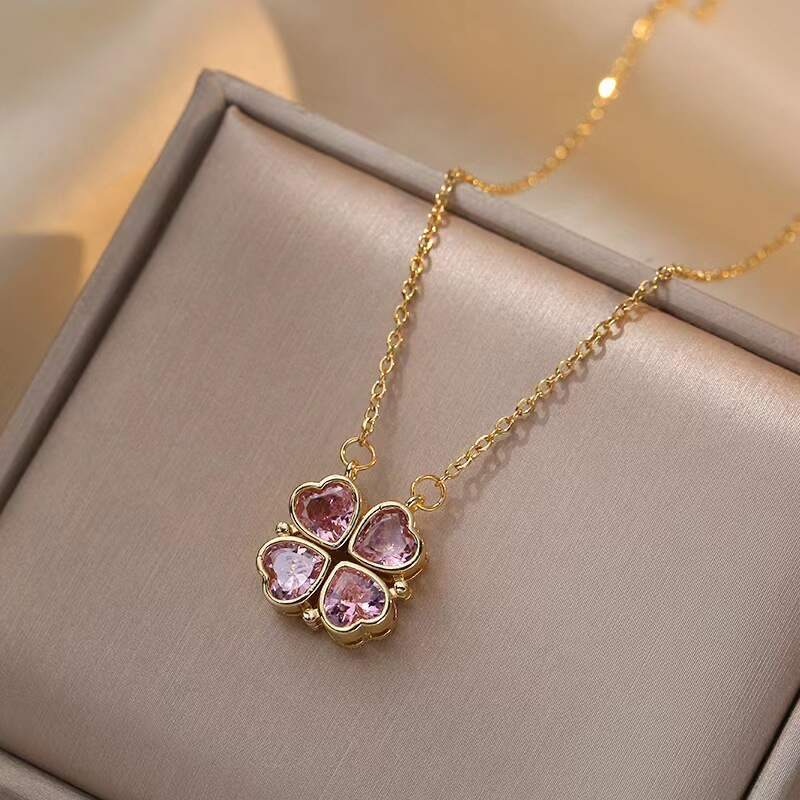 New women necklace , a two-piece heart-to-heart opening and closing four-leaf flower necklace, fashionable love chain wholesale