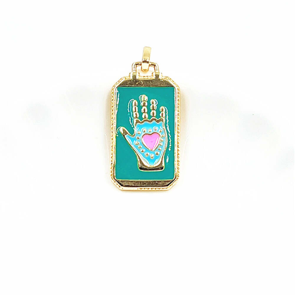 Fashion oil dripping tarot card pendant palm devil eye jellyfish hip hop punk original copper color-preserving electroplating