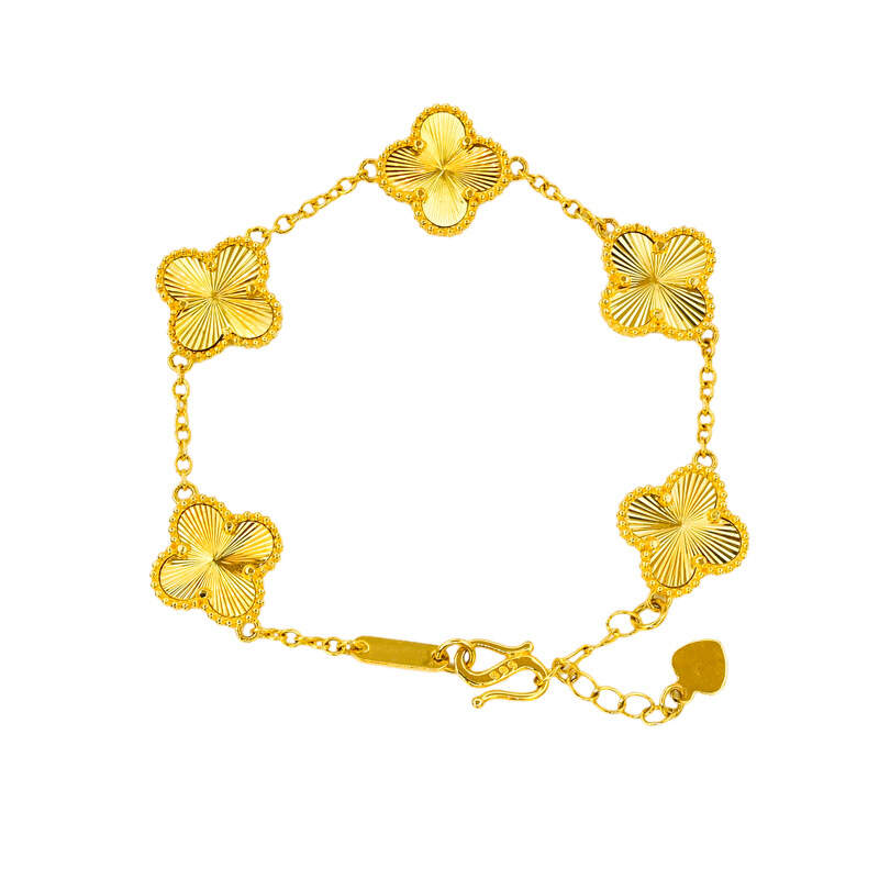 Gold copper alloy five-flowered clover gold store same style jewelry laser alluvial gold four-leaf clover bracelet for women 24k