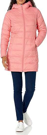 Essentials Women's Lightweight Water-Resistant Hooded Puffer Coat (Available in Plus Size)