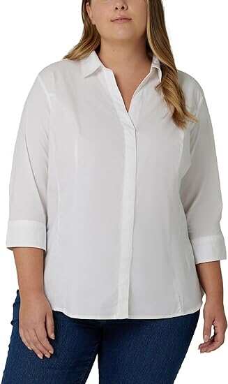 womens Plus Size Easy Care quarter Sleeve Woven Shirt