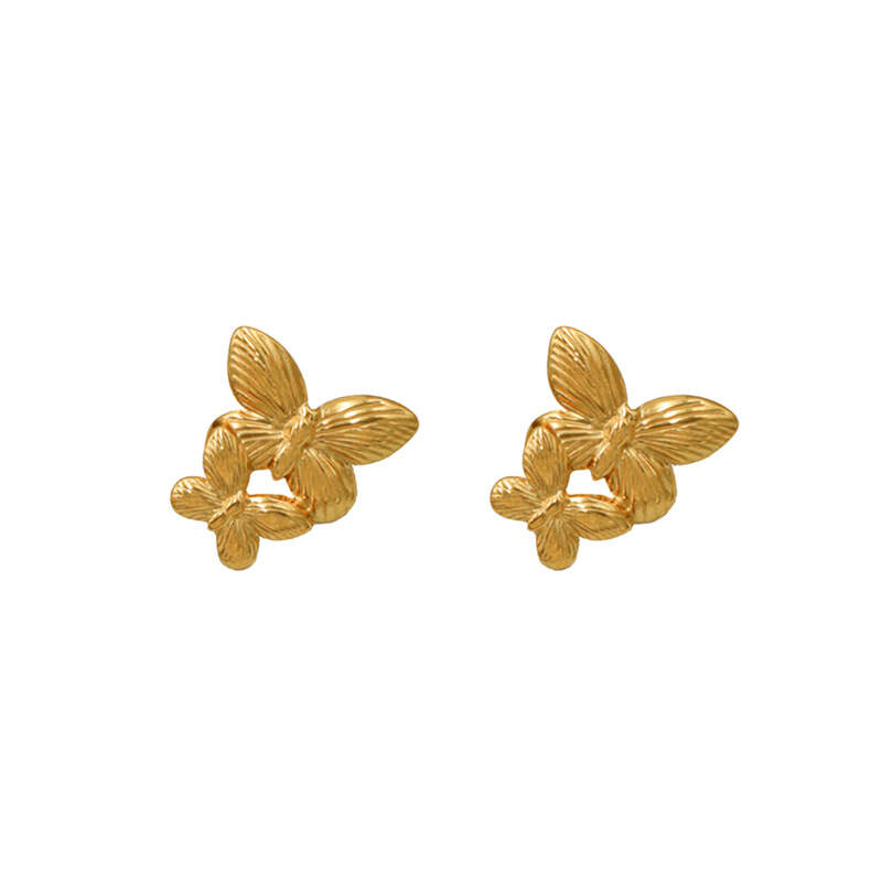 Retro palace style matte retro gold stainless steel butterfly metal earrings popular design earrings