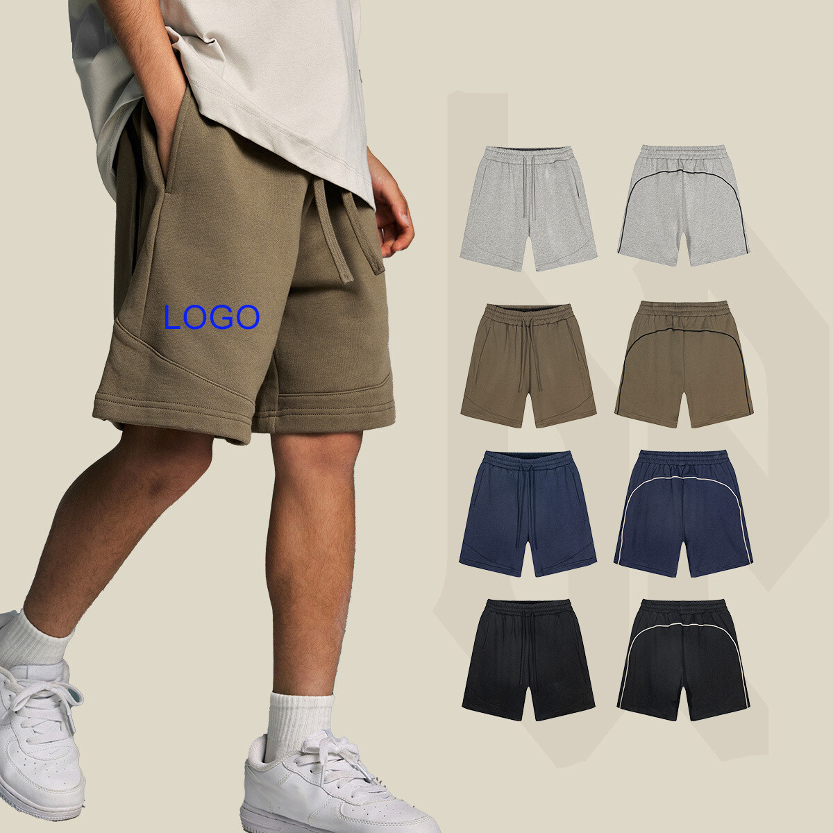 Custom Solid Color Elastic Waist Drawstring Reflective Line Unisex Shorts