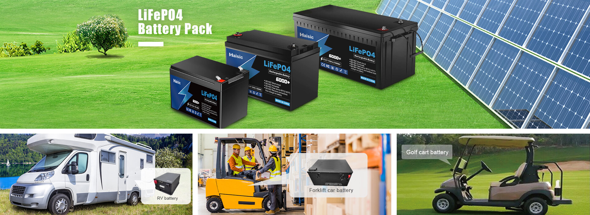 energy storage products LiFePO4 battery packs, commercial & industrial energy storage, residential energy storage, portable power station/solar generator, solar inverter, lift truck battery, RV/landscape bus/golf cart battery and other OEM/ODM battery manufacturer