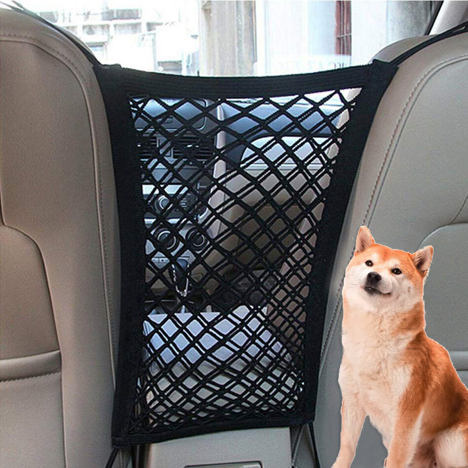 Dog car net barrier, pet barrier with metal hooks & stretchable mesh, car divider, drive safely with children & pets