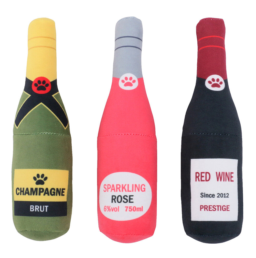 22cm Squeaky Stuffed Wine Bottle Plush Pet Toy