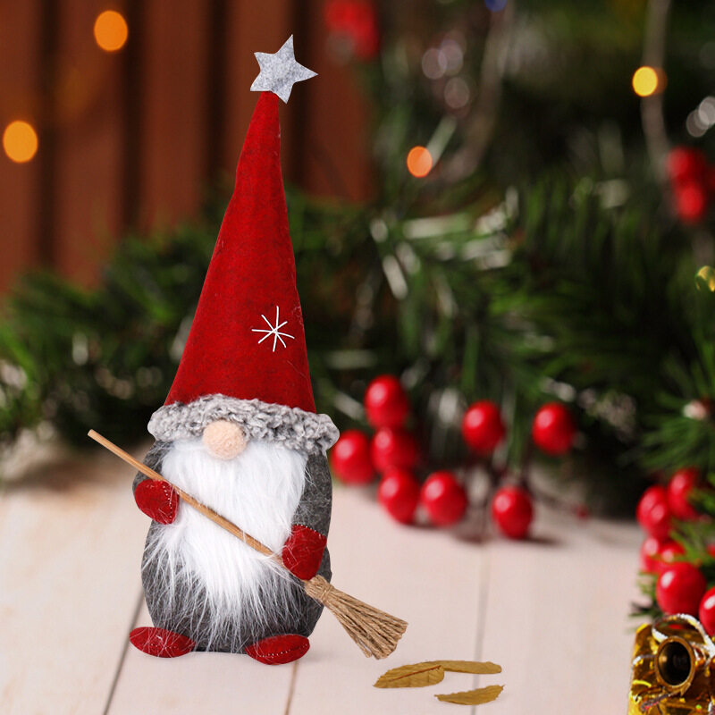 Christmas Gnome with Broomstick Home Décor