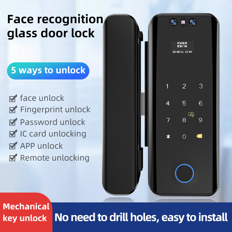 3d face lock , digital glass door lock, digital glass lock, double door glass lock, double glass door lock
